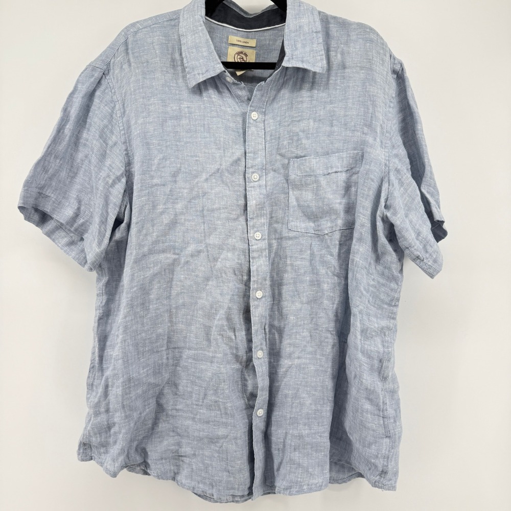 Panama Jack Linen Button Up Shirt Mens XXL Light Blue Short Sleeve Casual Pocket